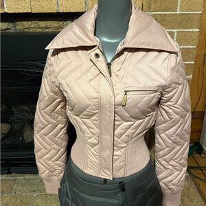 Blanc Noir Quilted Light Pink Bomber Jacket- Size s